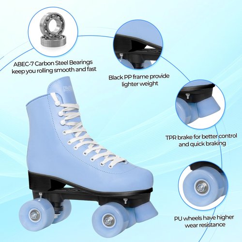 Nattork Roller Skates for Girls Women Outdoor Indoor Four PU Wheel Fun Fashionable Roller Skates for Men Girls Boys Blue (Women Size US 5)