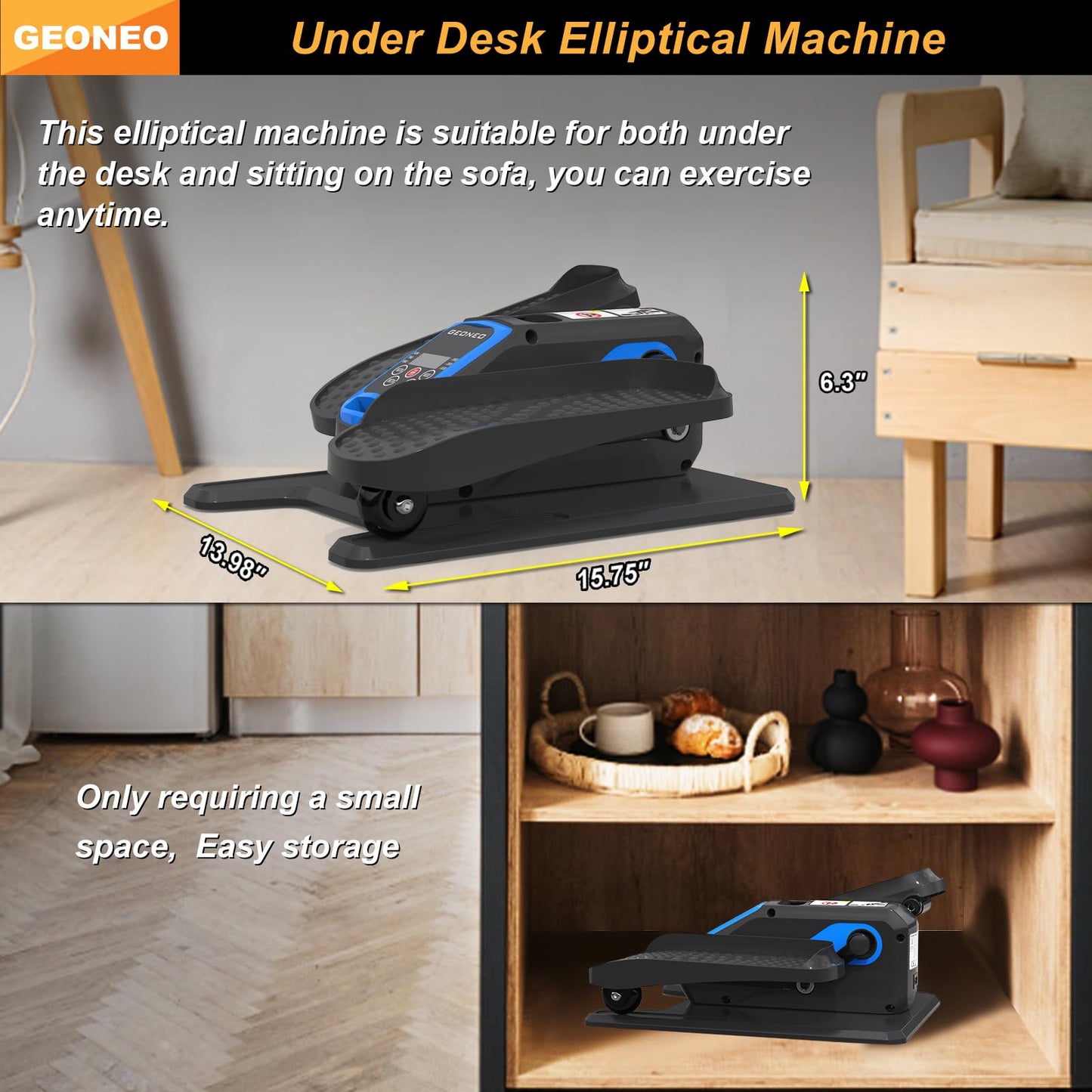 Under Desk Elliptical Machine, Electric Elliptical Exerciser for Senior, Quiet & Small Electric Seated Pedal Exerciser for Home with Monitor, Remote Control & 12 Adjustable Speeds
