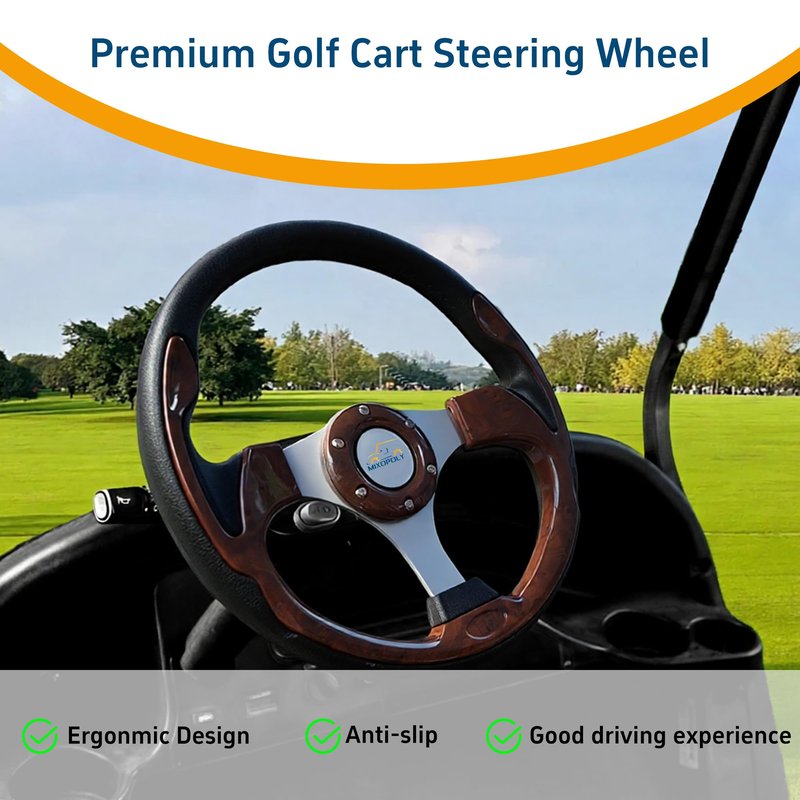 Mixopoly 12.5" Universal Golf Cart Steering Wheel fits Club Car DS/Precedent/Onward/Tempo, Yamaha, and EZGO TXT/RXV Golf Cart, Anti-Slip and Good Grip (Brown)
