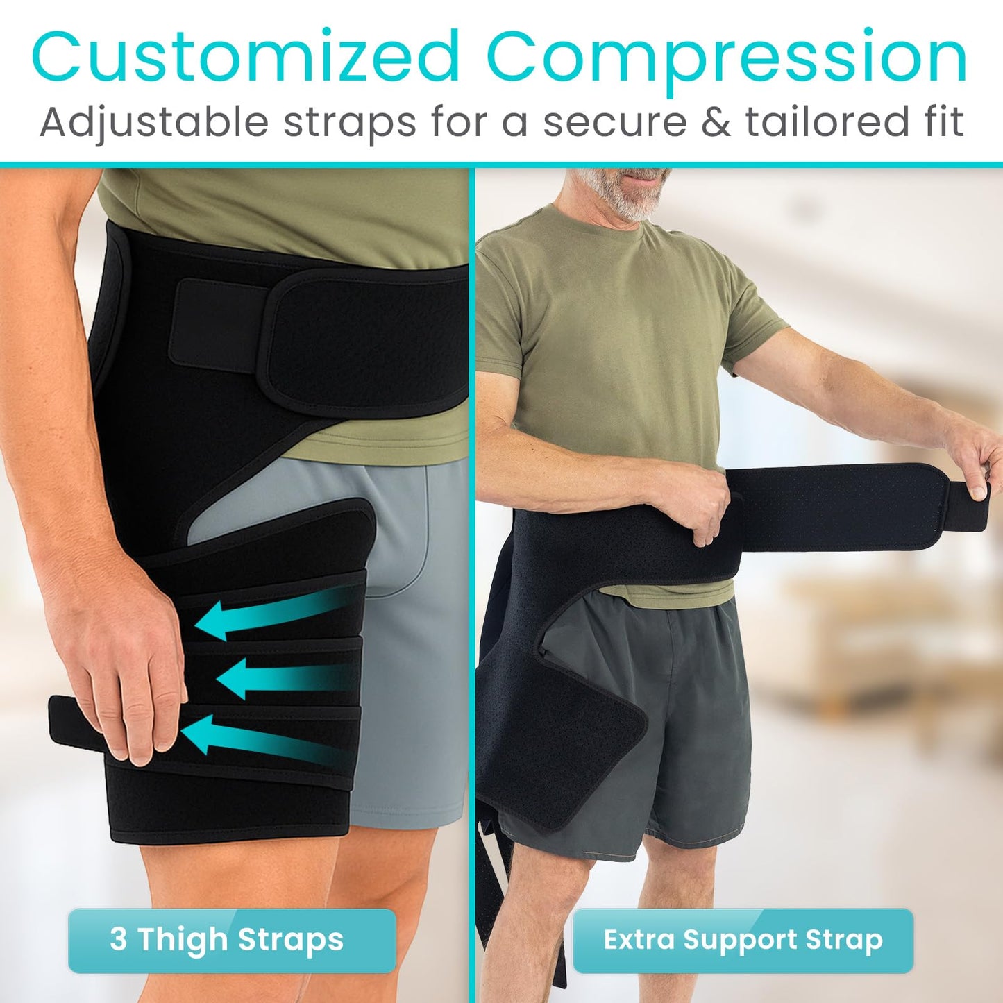 Vive Hip Brace for Sciatica Pain Relief - Groin Support Wrap for Sciatic Nerve Pain, Hip Flexor Strain, Thigh & Harmstring Pull, Arthritis - Adjustable & Comfortable Stabilizer for Muscle Recovery (Right)