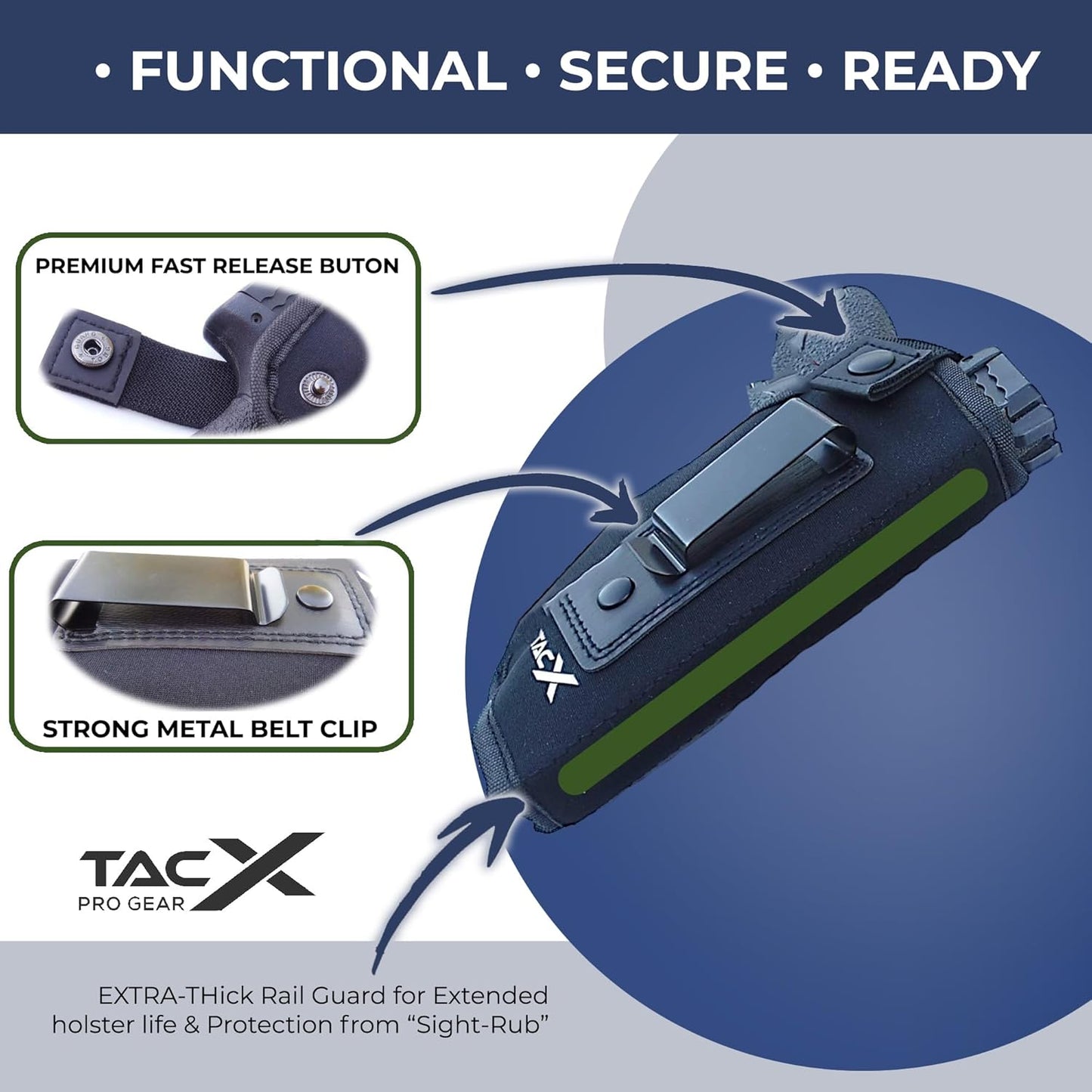 Skiennix Universal IWB Holster - Concealed Carry Inside The Waistband | Flexible Neoprene for S&W M&P Shield 9/40, 1911, XDS, Taurus, Glock