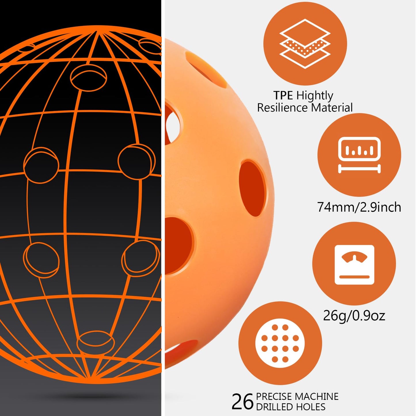 Navona 40 Pack Premium 26-Holes Orange Indoor Pickleball Balls, Meet USAPA Official Requirement, Perfectly Balanced, High Bounce True Flight, Durable Indoor Pickleball Set