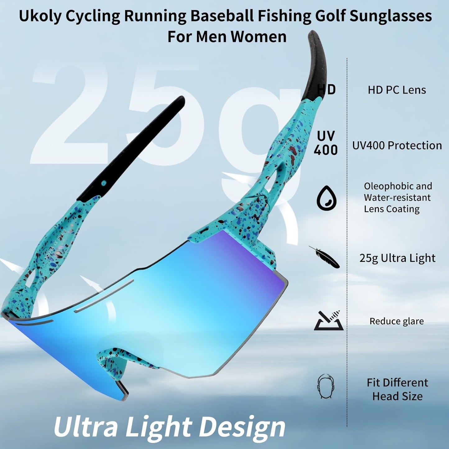 Ukoly Cycling Sunglasses - Polarized Sports Eyewear with 3 Interchangeable Lenses for Men & Women