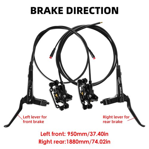 Exceedhub E-Bike Hydraulic Disc Brake Set, 2-PIN 2-Pistons Electric Power-Off Hydraulic Brakes Set, Left Front 950mm Right Rear 1880mm Pre-Bled with Mineral Oil Brakes Kit for eBike, MTB, Scooters