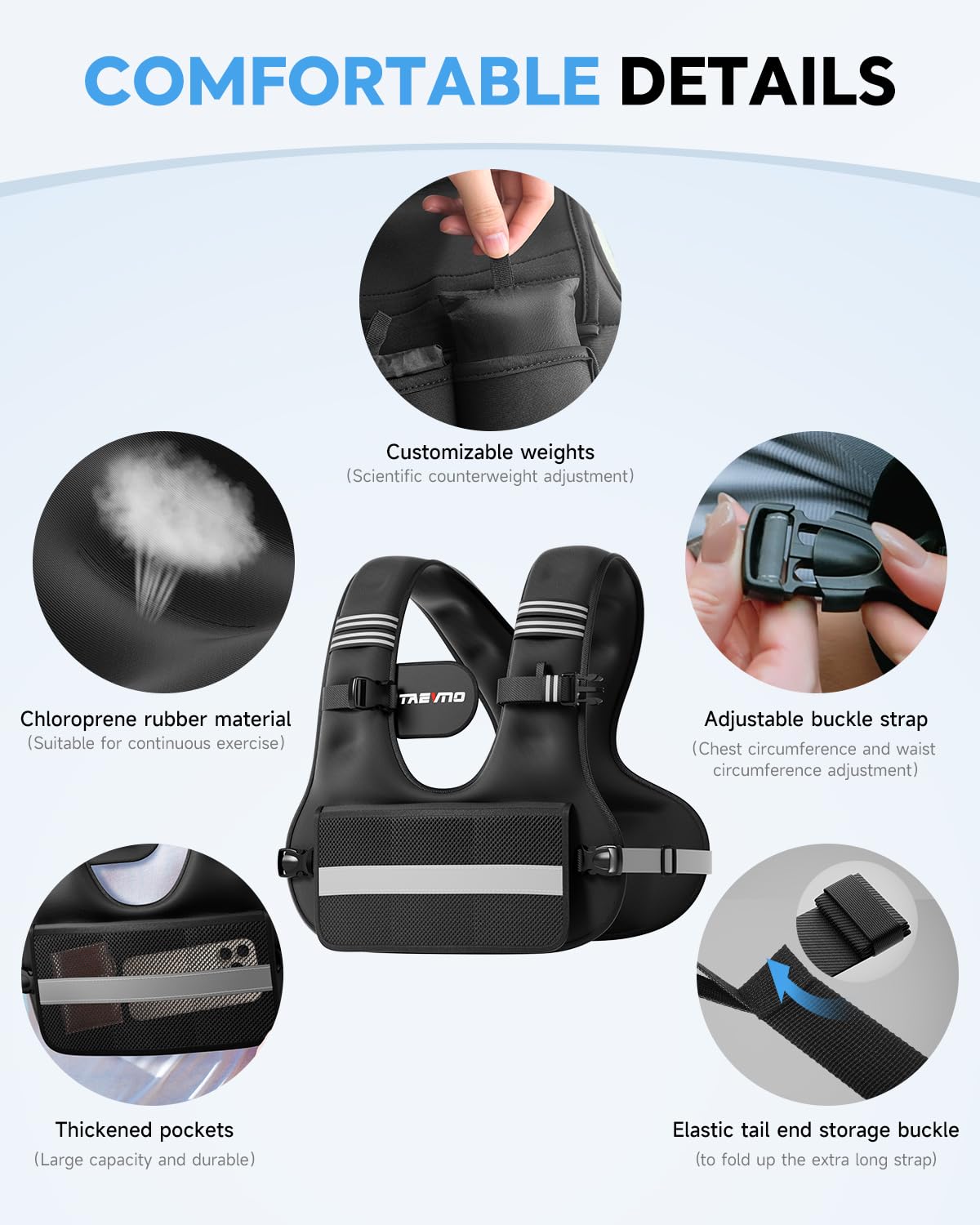 TAEVNO Adjustable Weighted Vest for Women Men,12-20lb Comfort Fit - U-Shaped Ergonomic Weight Vest with 6 Removable Iron Sandbags, Large Front Mesh Pocket & Reflective Strips, Ideal for Running, Walking, Strength Training, HIIT, Cardio Workouts (Black)