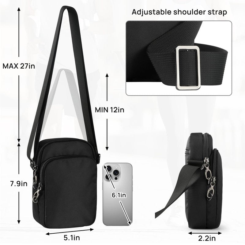 VADOO Sling Bag for Men Women, Anti Theft Crossbody Shoulder Bag with Zipper Lock, RFID Blocking & Waterproof for Travel Casual(Black)