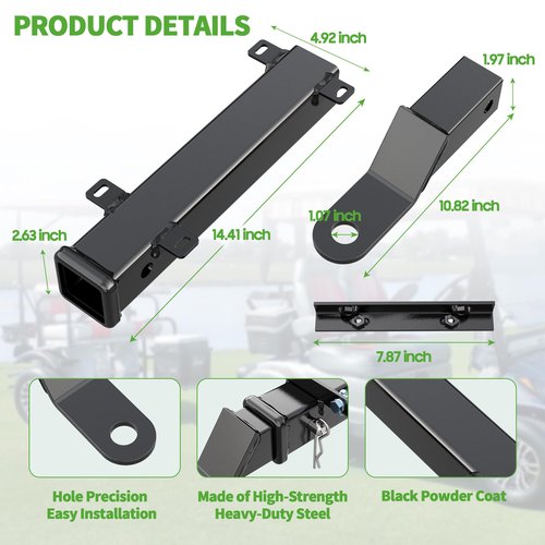 10L0L Deluxe Golf Cart Trailer Hitch Kit, Fit for Backseat Footrest with 2" Receiver High-Strength Universal Fit, Seamless Compatible with Club Car, EZGO, Yamaha, Ideal for Golf Cart Trailers