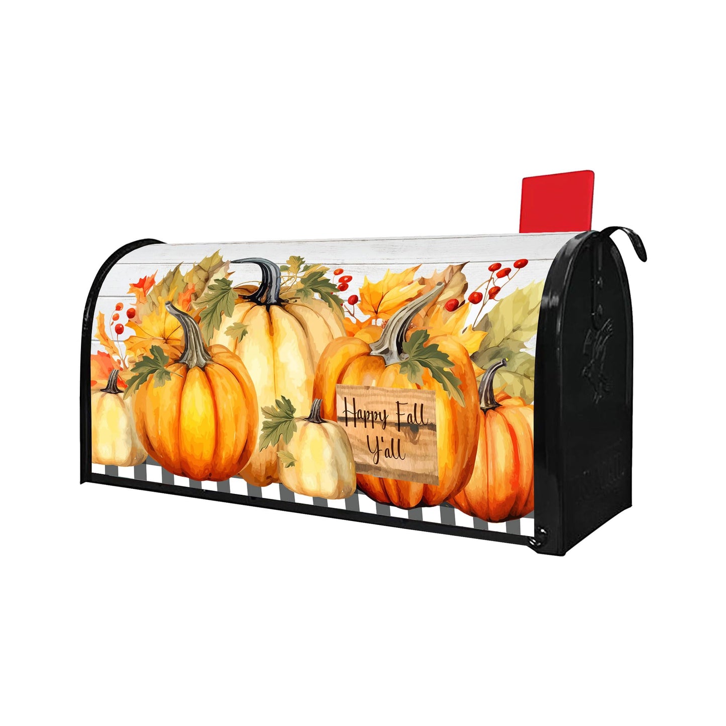 Happy Fall Y'all Pumpkin Maple Leaf Magnetic Mailbox Cover Standard Size 18" x 21" - Thanksgiving Harvest Autumn Letter Box Covers Decor for Outdoor Home Garden