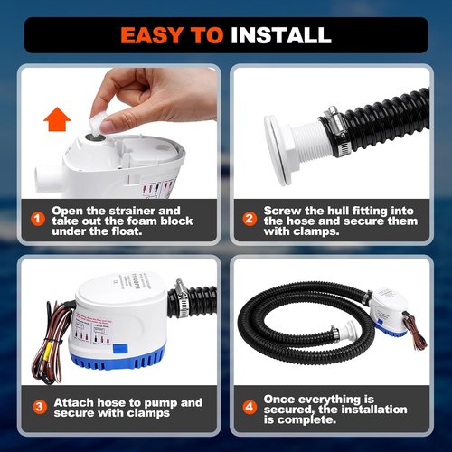 **1100 GPH Automatic Boat Bilge Pump - 12V Plumbing Kit with Hose & Fittings for Fishing & Yachts**