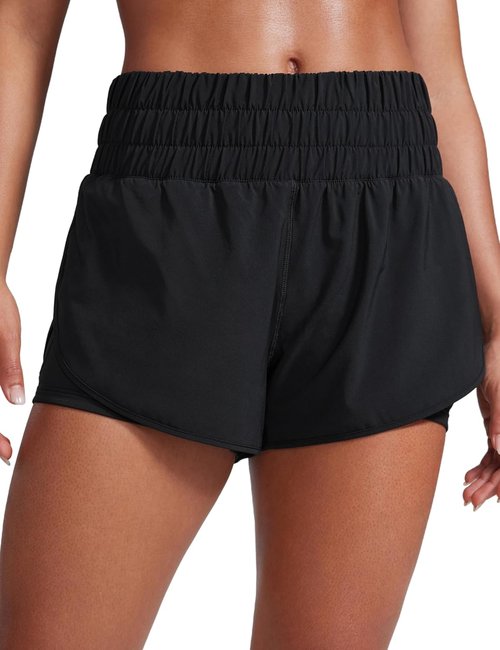 CRZ YOGA 2 in 1 Running Shorts for Women - High Waisted Athletic Gym Shorts with Pocket | 3" Length