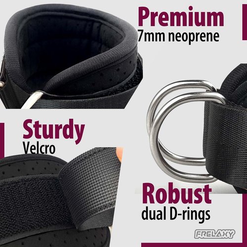 Frelaxy Ankle Straps for Cable Machine – Comfortable & Durable Leg Straps for Kickbacks, Glute Workouts, and Lower Body Exercises – Perforated Neoprene Padding & Tapered Fit