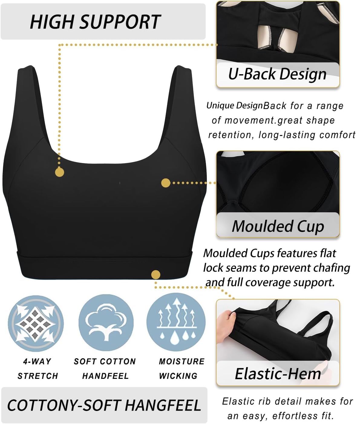 RUNNING GIRL Sports Bra - High Support Molded Cup for Women | Comfortable High Impact Design