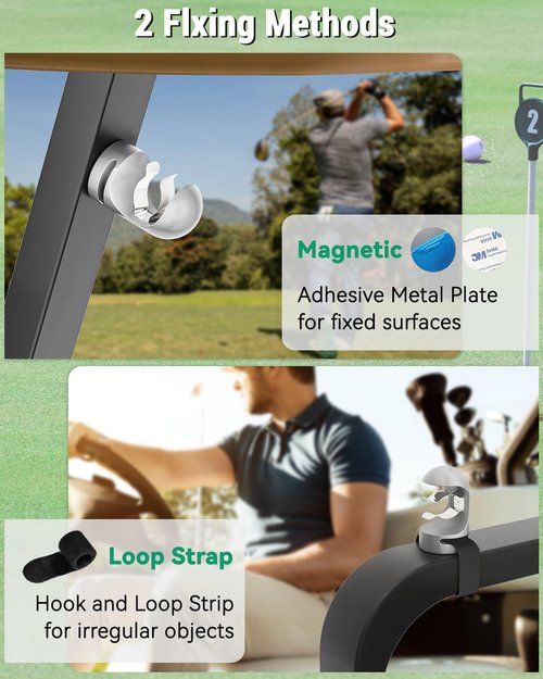 CUHIOY Golf Cart Holder -Magnetic Clip Holder for 30-60 Ring, Aluminium Alloy Holder Adjustable Clip, Powerful Magnets and Non-Slip Straps, Scratch-Resistant, Golf Accessory with Gift-Box, Silver