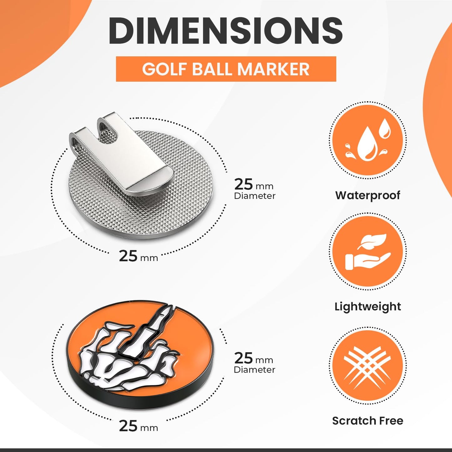 Syren Bone Skeleton Middle Finger Golf Ball Marker with Magnetic Hat Clip Alignment, Funny Golf Accessories Great Gift for Golf Lovers Golf Cap Premium Gifts Golf Enthusiasts (Orange Bone)