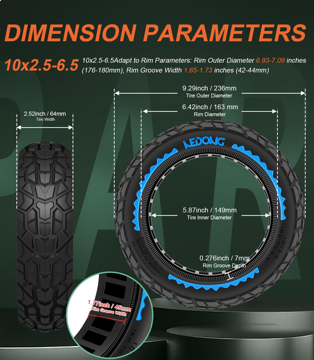 BANGTING 2PCS 60/70-6.5 Scooter Tire Tubeless - 10x2.50 Front or Rear Replacement Puncture-Proof Solid Tires, 10x2.50-6.5 Airless Off-Road Tire for Segway G30/G30D/G30LP/G30D II (Blue)