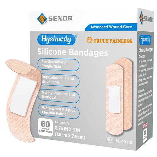 Hysimedy Silicone Adhesive Bandages Small Sizes for Sensitive Fragile Skin 3/4"x3" 60 Count Flexible Fabric Latex Free Hypoallergenic Breathable Bandages for Adhesive Allergy Wounds