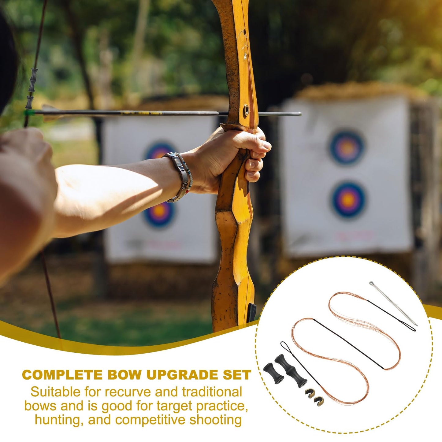 PATIKIL 56 Inch Bow String Replacement, Archery Bowstrings Accessories 12 Strands Bowstring with Finger Guard & 2 Brass Nock Points for Traditional Recurve Longbow, Black-Orange