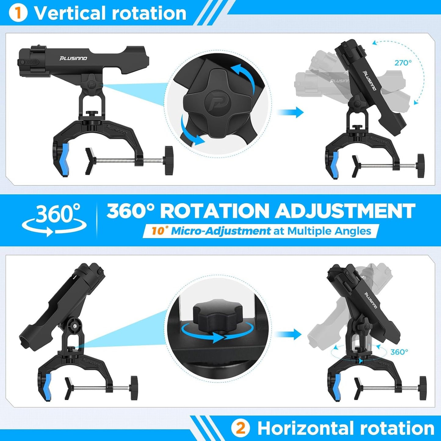 PLUSINNO Fishing Rod Holders - Innovative Dual-V Design with Enlarge Clamp | 1/2/4 Pack for Boat Use