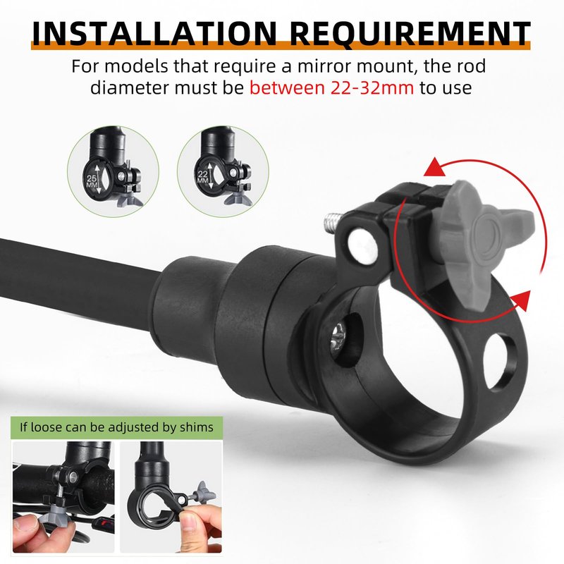 ROCKBROS Bike Mirror Handlebar Mount 360°Rotatable Adjustable Bicycle Rear View Mirror HD Wide Angle Clear Acrylic Convex Safe Bike Mirror for Mountain Road Bike Electric Motorcycle