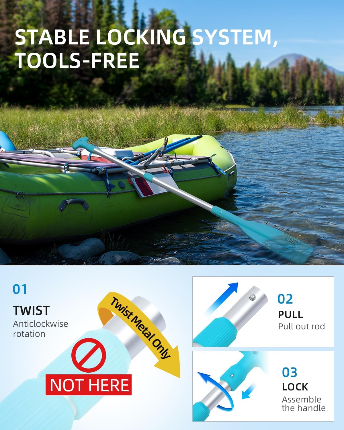 OCEANBROAD Telescoping Emergency Paddle - Adjustable 21'' to 42'' | Lightweight Aluminum for Kayaking & Canoeing