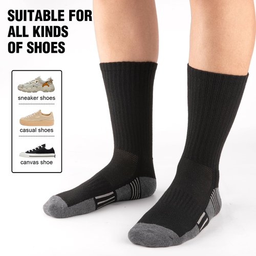 COOVAN 8 Pairs Mens Crew Socks Cushioned Moisture Wicking Athletic Heavy Duty Work Sport Breathable Training Socks