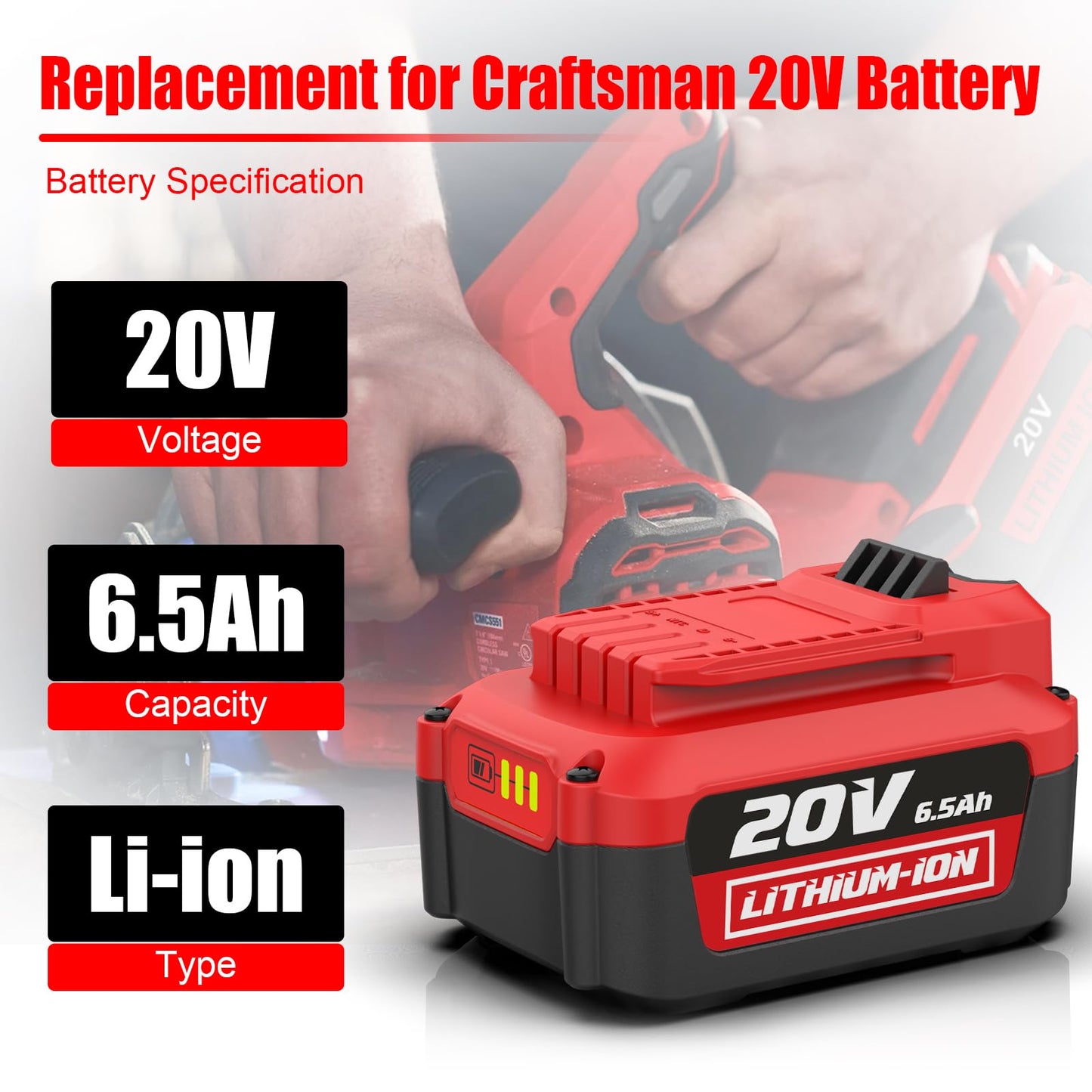 AYTXTG 2Pack 6500mAh V20 Batteries for Craftsman 20V Max Battery CMCB202 CMCB204 CMCB206 + Dual Charger for Craftsman V20 Fast Charger