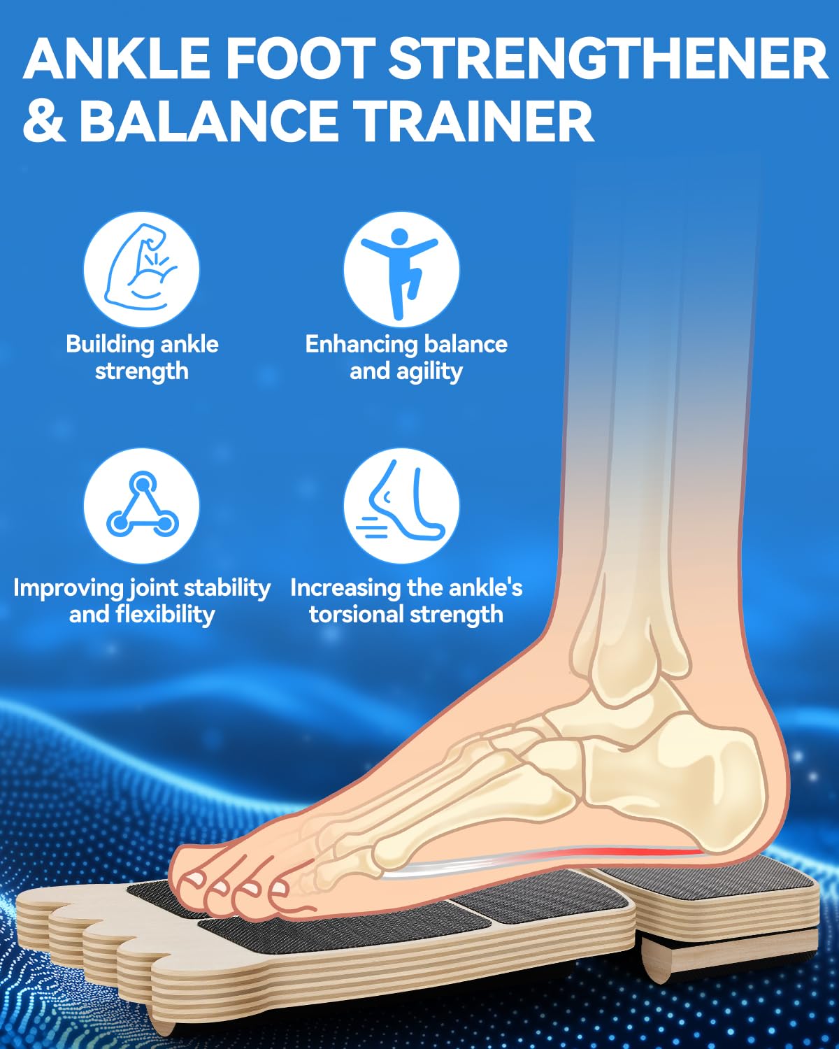 Ankle Balance Board, "Tootsie" Design Wooden with Non-Slip Surface - Foot Strengthener for Single-Leg Ankle Strengthening, Stability & Balance Training
