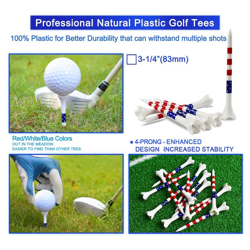 Golf Tees Professional Plastic Golf Tees 3-1/4" - 100 Pack, 4-Prong Golf Tees Plastic, Minimize Friction and Side Spin,Enhanced Durability & Stability, Unbreakable Long Plastic Tees