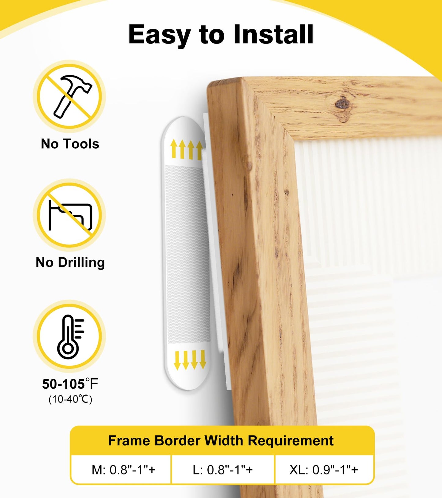 Picture Hanging Strips Heavy Duty, Damage Free Picture Hangers for Walls Without Nails/Tools, Wall Sticky Hook and Loop Adhesive Strips Kit for Poster, Home, Office, 40 Strips/20Pairs-Medium