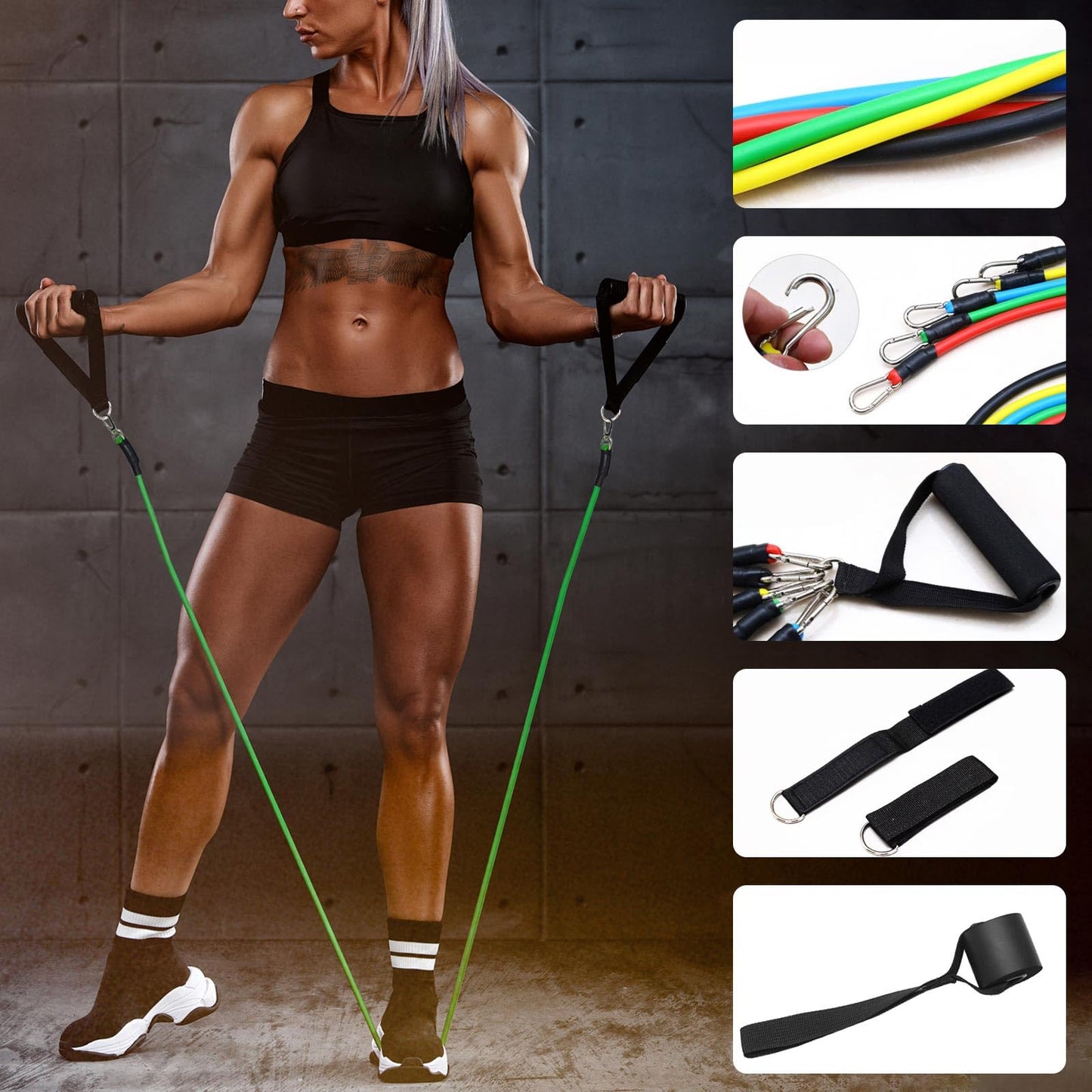 WOBEVB Resistance Bands, Resistance Band Set, Strength Training Fitness Bands, Exercise Bands for Men and Women, Resistance Bands with Handles, Door Anchor, for Shape Body and Home Workouts