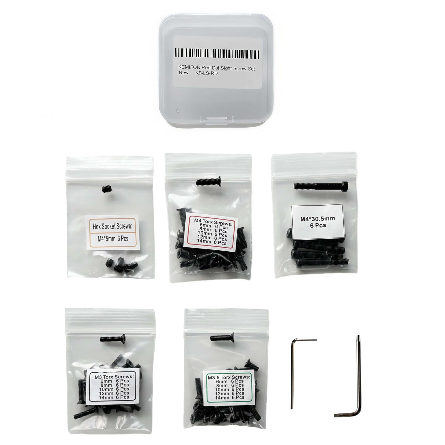 KEMIFON Red Dot Sight Screw Kit M3/M3.5/M4 Torx Anti-Stripping and M4 Hex Screws, 6 Pcs Each Spec, Carbon Steel