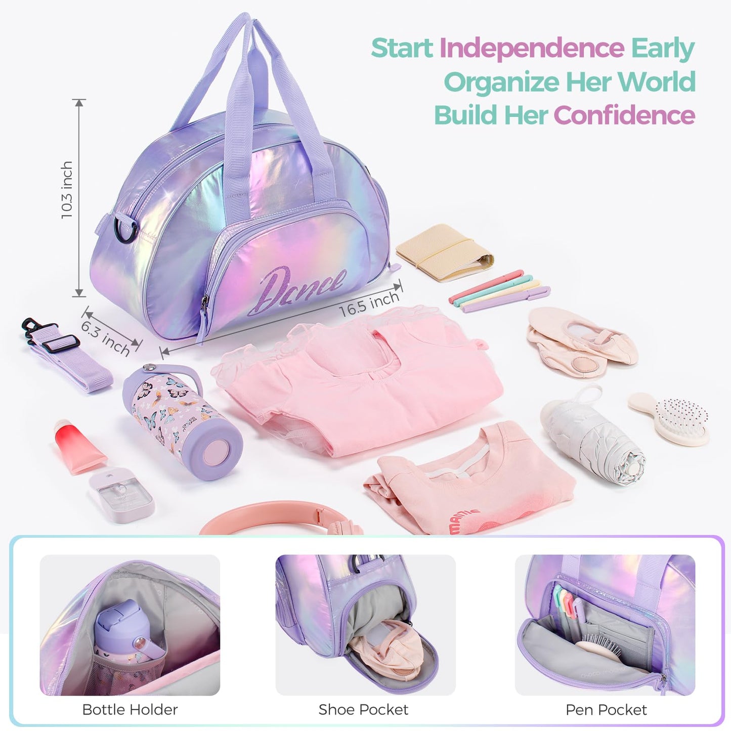 Choco Mocha Girls Dance Bag Toddler Ballet Bag for Girls Kids Dance & Gym Bag with Shoe Compartment, Dazzle Blue