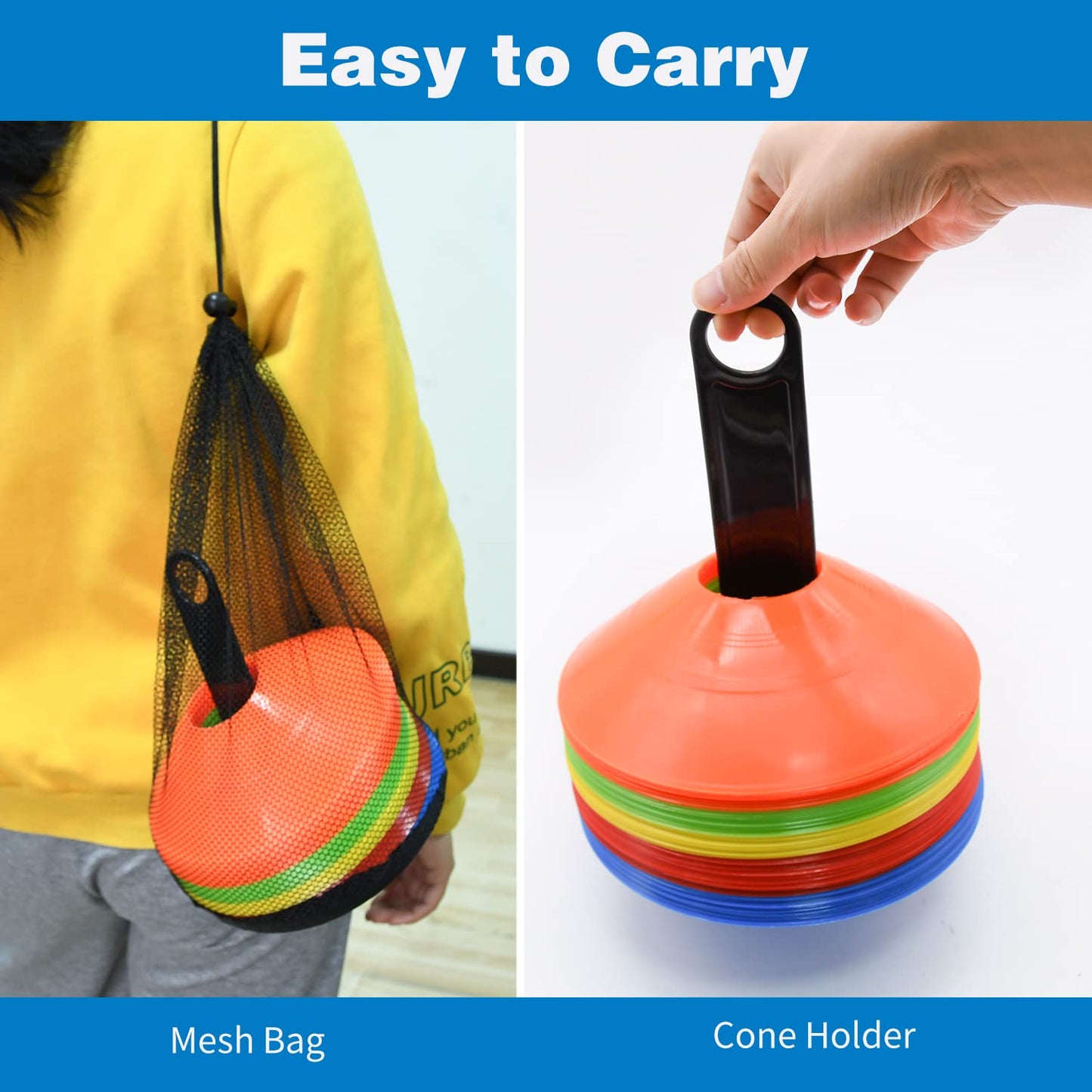 FGBNM 100 Pack Disc Cones, Agility Soccer Cones with Carry Bag and Holder, 5 Color
