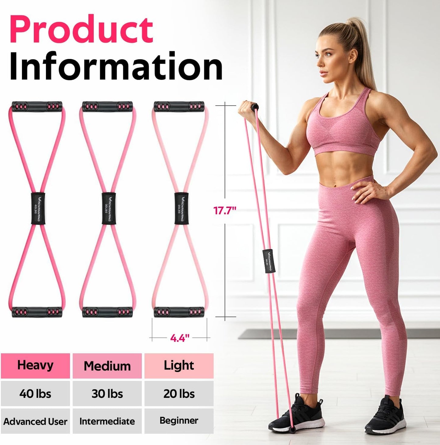 RENRANRING Figure 8 Resistance Bands - Set of 3 Exercise Tubes with Handles for Arm & Shoulder Stretch