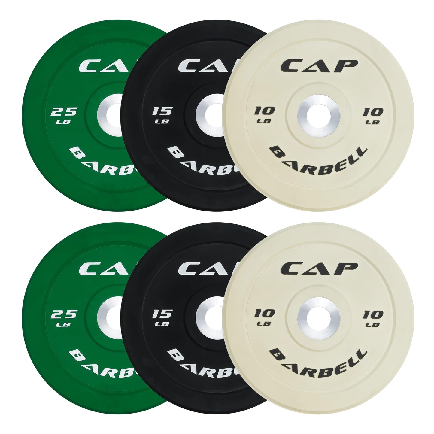 CAP 100 lb Competition Olympic Bumper Plate Set, Color-Coded 2-Inch Olympic Plates, Low Bounce Virgin Rubber Weight Plates with Steel Hub for Weightlifting, Strength Training & Home Gym Workouts