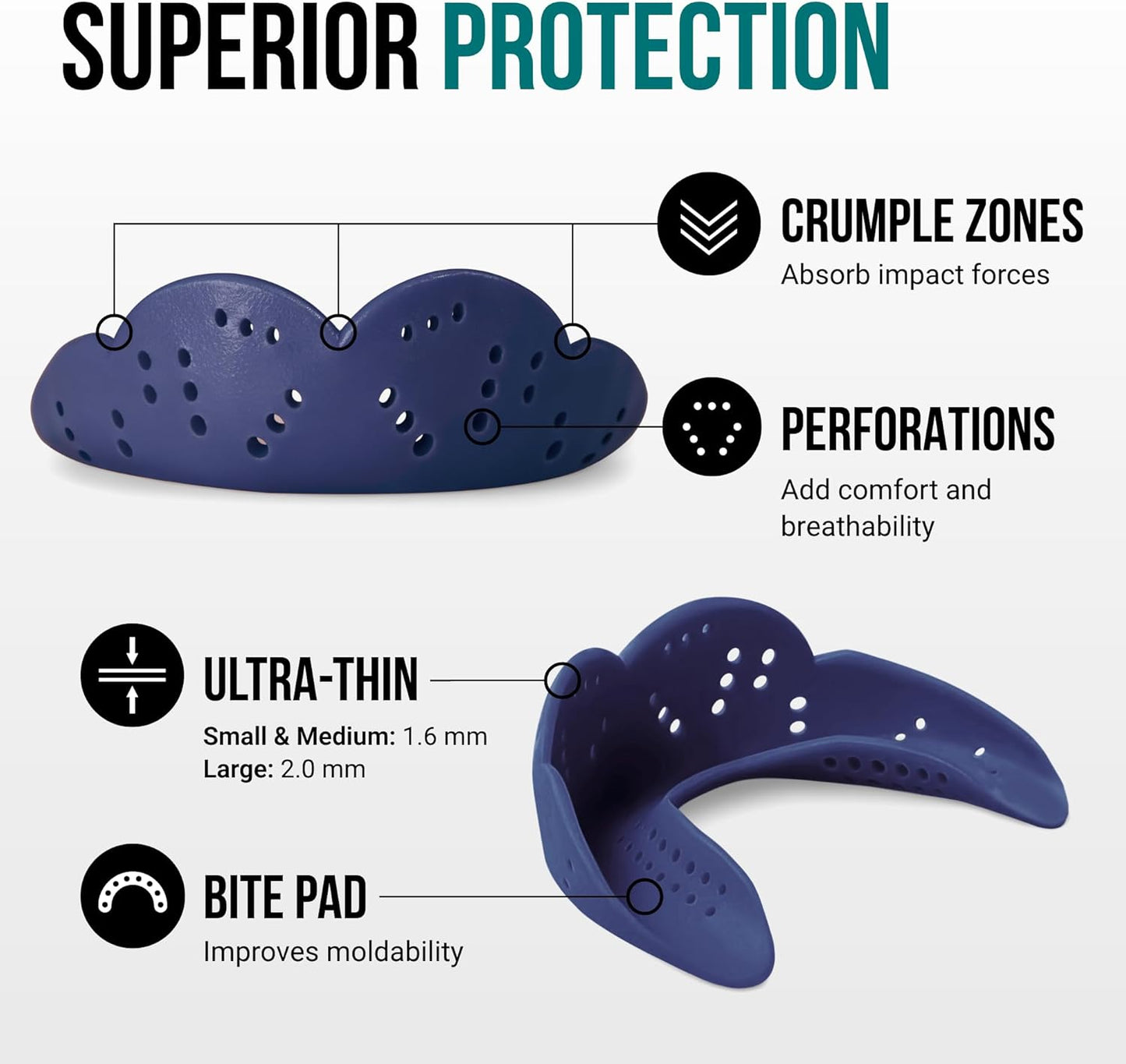 SISU Aero Medium Mouthguard - Noble Navy | 30% Stronger Protection for Team Sports & Braces - Remoldable, Ultra Slim