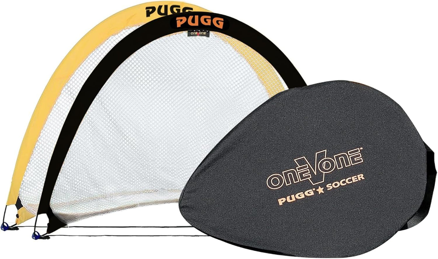 PUGG Pop Up Soccer Goals - Portable Training Equipment with Knitted Poly Net - Includes 2 Goals & Carry Bag