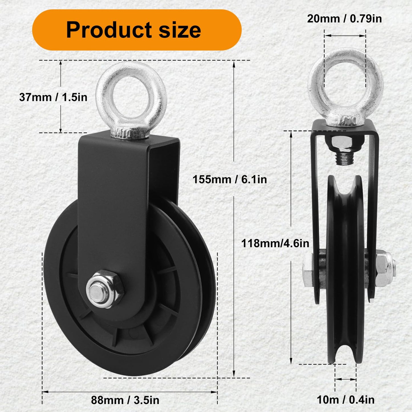 Biugaaufai 6 Pack 3.54 Inch Gym Cable Pulley, Heavy Duty 90 mm Gym Equipment Pulley, 360 Degree Rotation, Gym Cable Pulley, Ideal for Home Gym, Clothesline and DIY Project