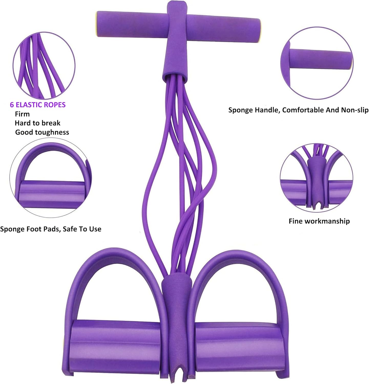 PWireless Pedal Resistance Bands - 6-Tube Manual Tension Training | Natural Rubber for Full-Body Workouts