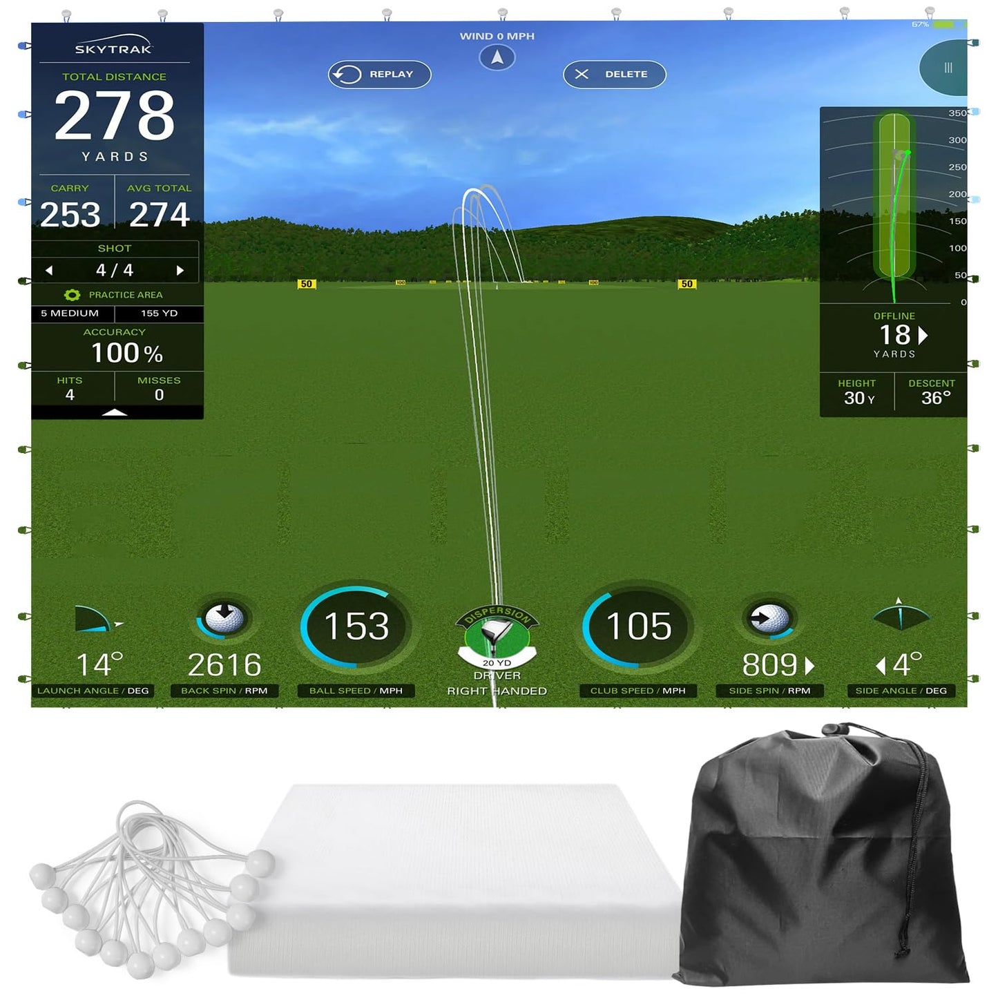 Golf Impact Screen with Upgraded Grommet Slings, 3D Air Mash Golf Simulator Impact Screen for Training, Professional Impact Screen Hitting Mat for Home, Indoor, Outdoor