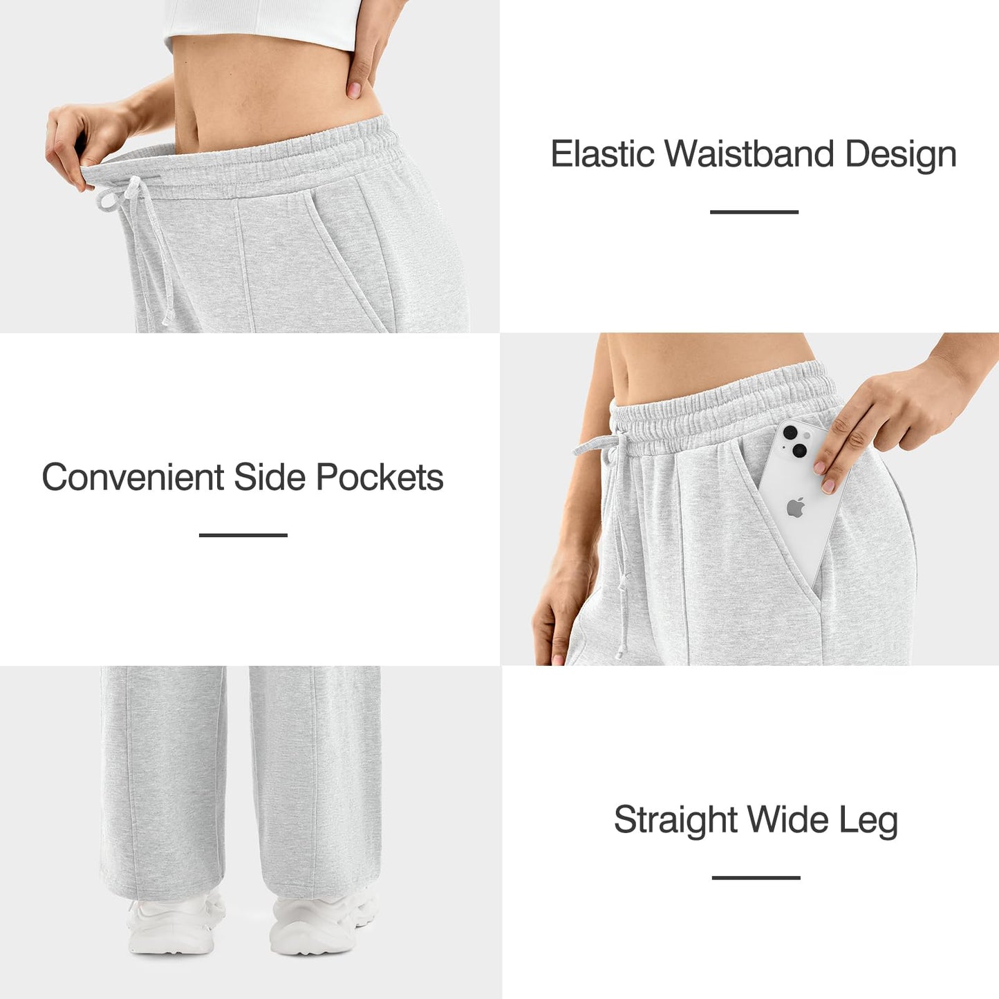 SINOPHANT Womens Wide Leg Sweatpants Baggy Lounge Pants with Pockets Fall Fashion Outfits 2026 Spring Drawstring Athletic Joggers M Light Grey