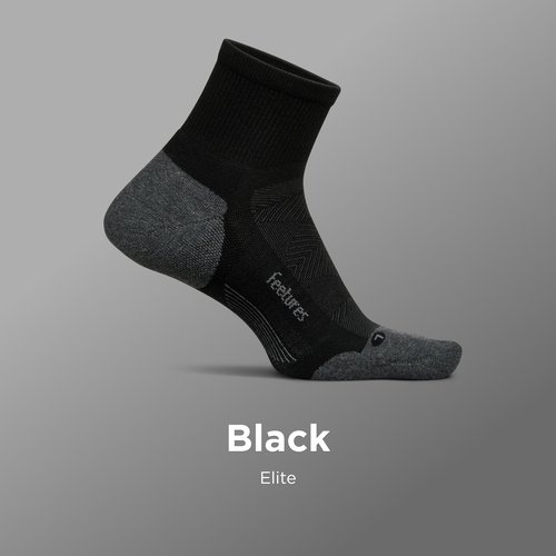 Feetures Elite Max Cushion Quarter Sock- Athletic Running Socks for Men & Women, Targeted Compression, Moisture Wicking - Black, Large (1 Pair)