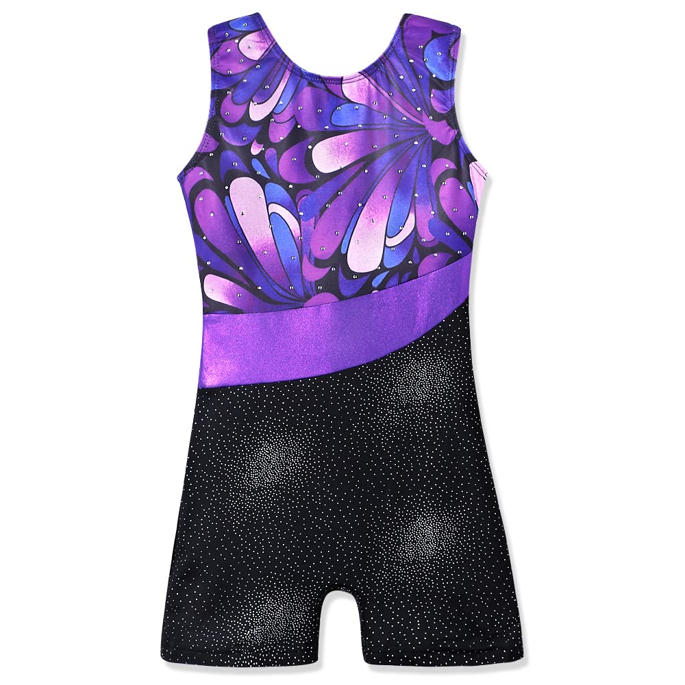 HOZIY Gymnastics Leotards for Girls Purple Shiny Rhinestones Size 6-7 Years Old