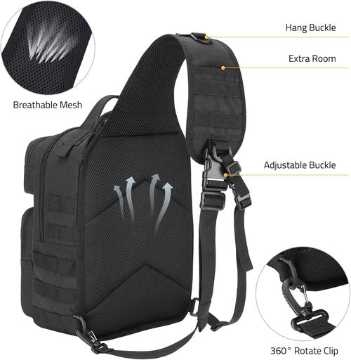 CVLIFE Tactical Sling Bag - Military-Grade Shoulder Backpack with Detachable Molle System | Black