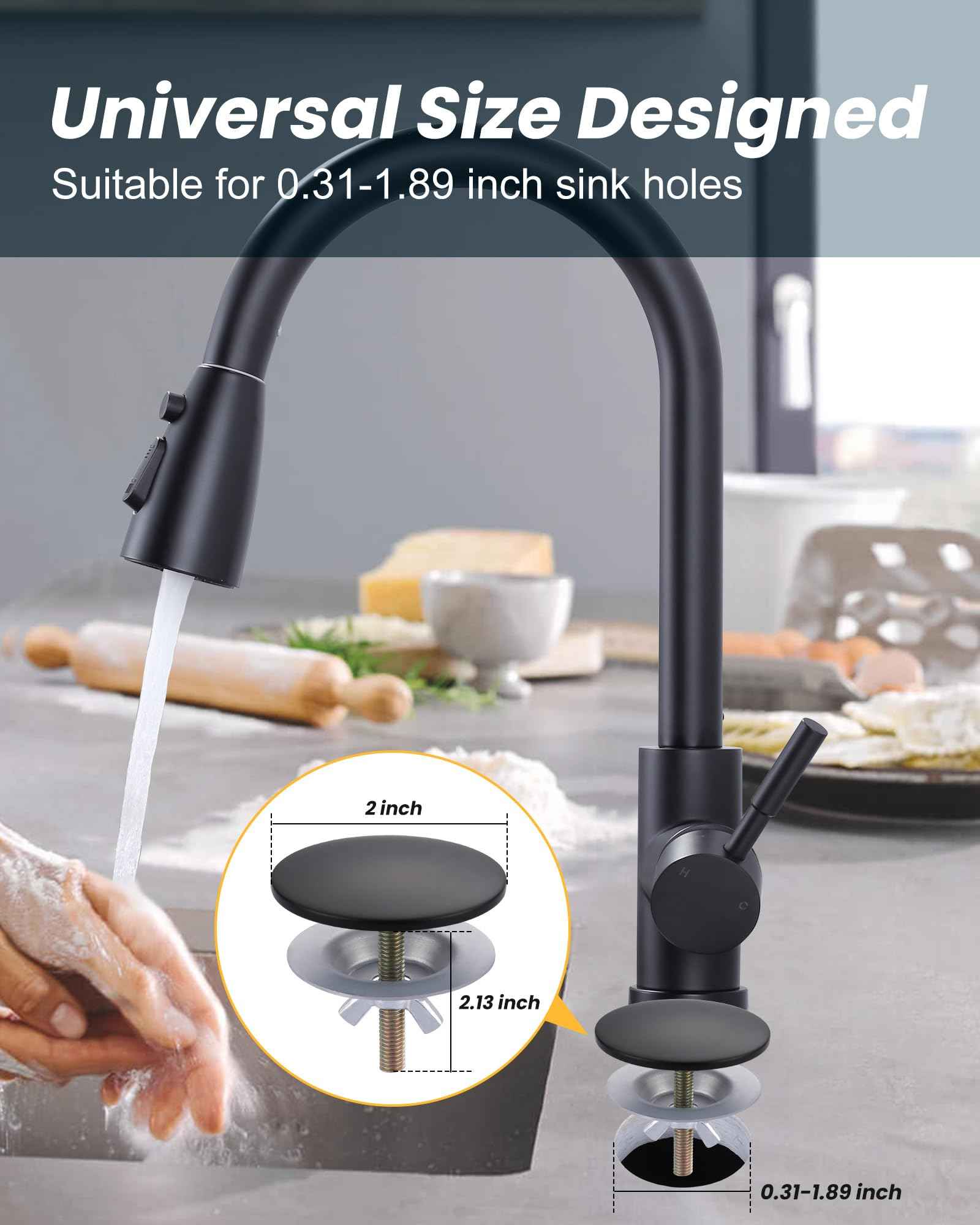 Brass Metal Faucet Hole Cover, 2-PCs Plug for Sink Countertop, Matte Black