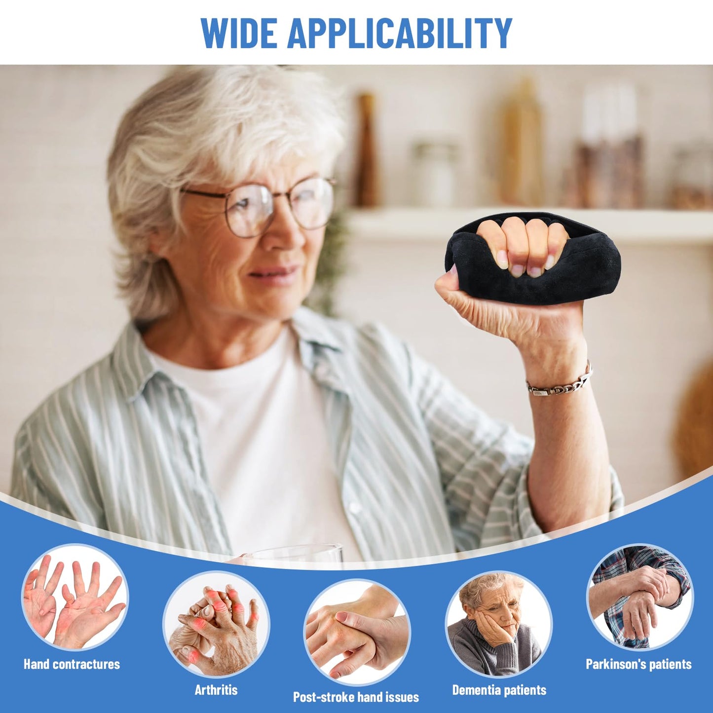 TYYIHUA Palm Protector Palm Grips Hand Contracture Cushions with Elastic Band & Finger Sepereter, for Stroke Hand, Arthritis Parkinson Dementia (1)