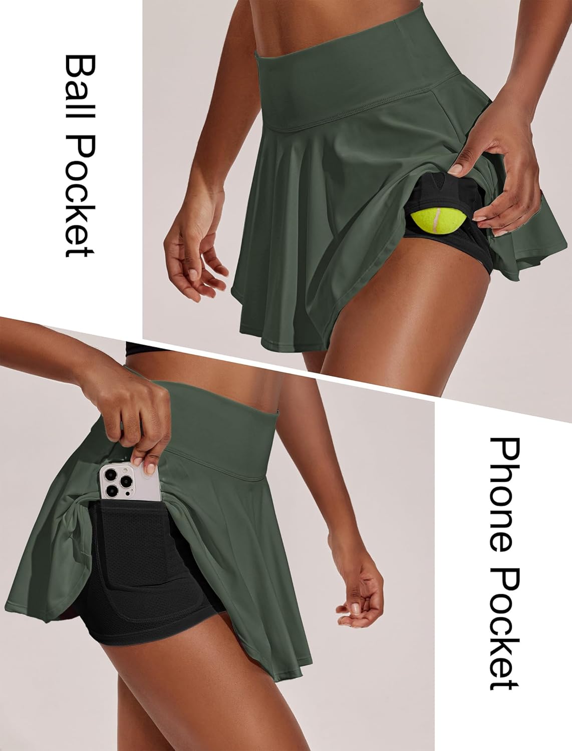 PINSPARK Women's Tennis Skirt - Pleated Athletic Skort with Pockets for High Waisted Workout & Pickleball