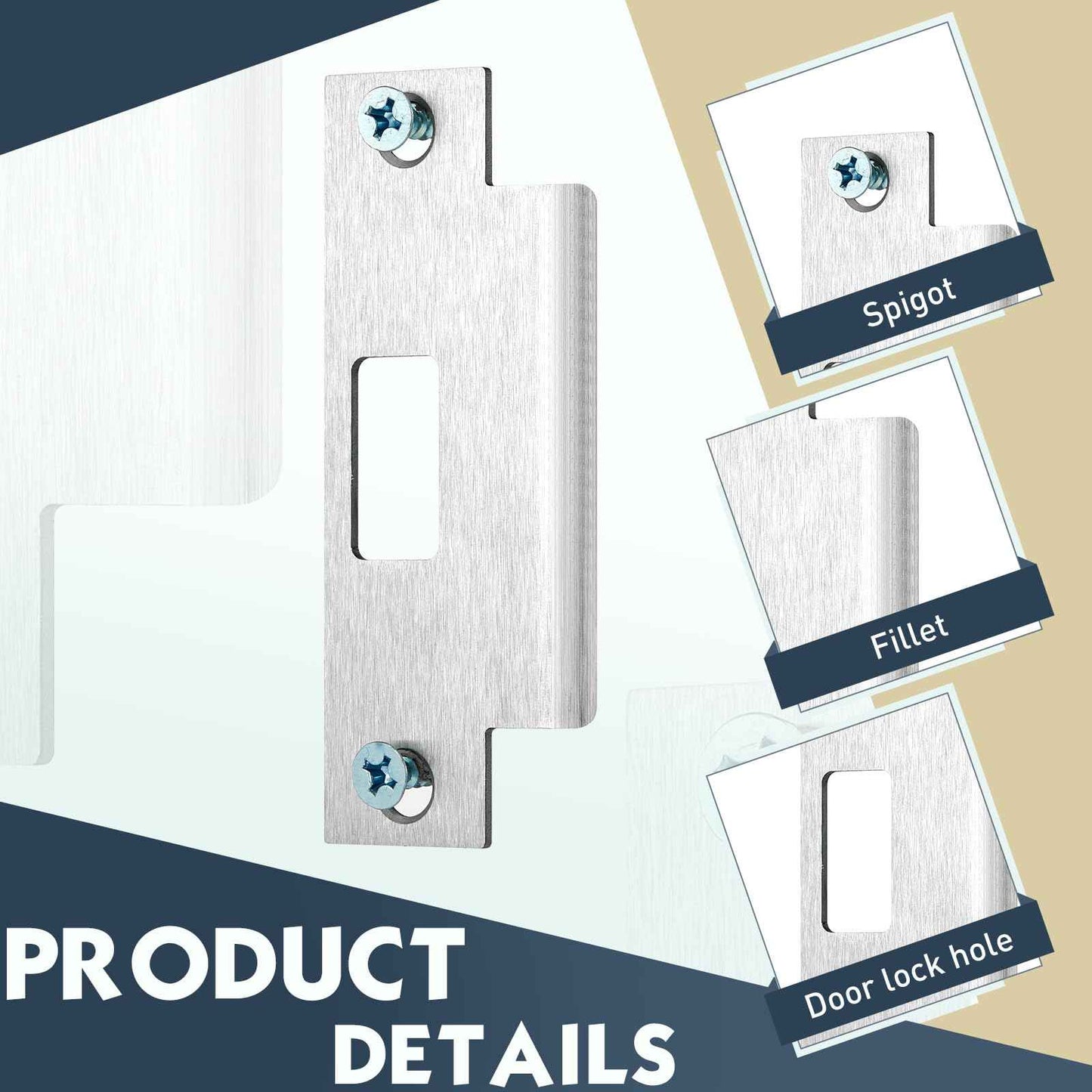 Tandefio 8 Pcs 4 7/8 x 3 3/8 x 1 1/4 Inch Deadbolt Strike Plate Stainless Iron Door Extended Strike Plate Door Reinforcement Backplate with Screws for Heavy Duty Residential Use (Silver)