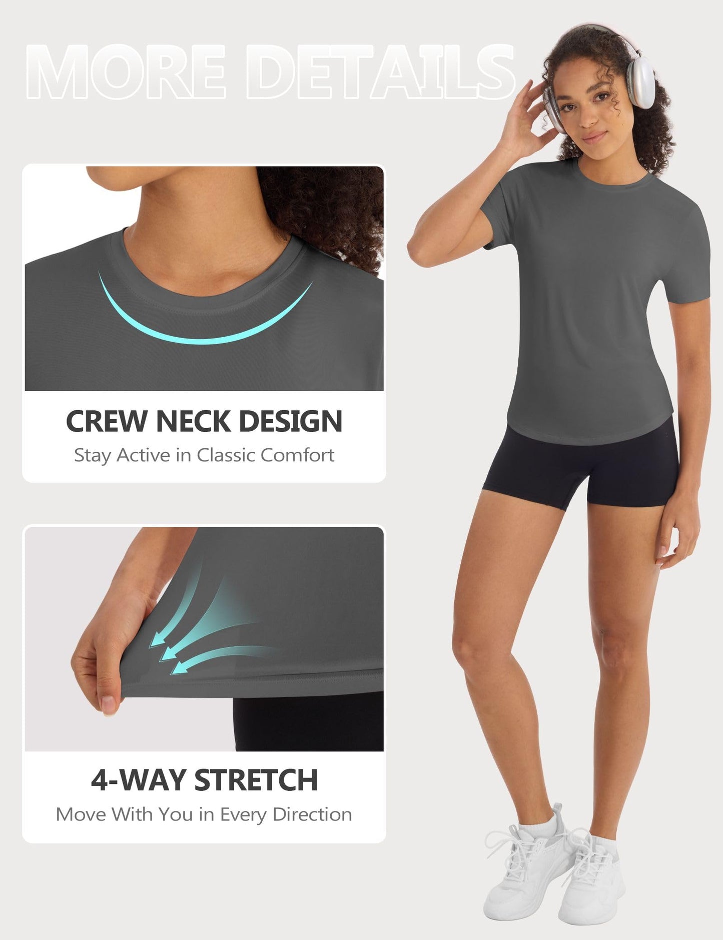 Missclub Womens T Shirts 5 Pack Quick Dry UPF 50+ Workout Gym Tops Set B L