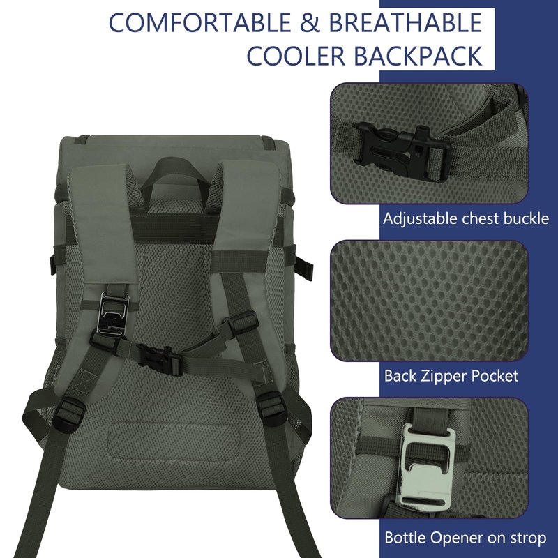 Cooler Backpack, 30 Can Backpack Cooler 4-Sided Cold Retention Technology, Lightweight & Hands-Free for Beach, Camping, Hiking, and Tailgating
